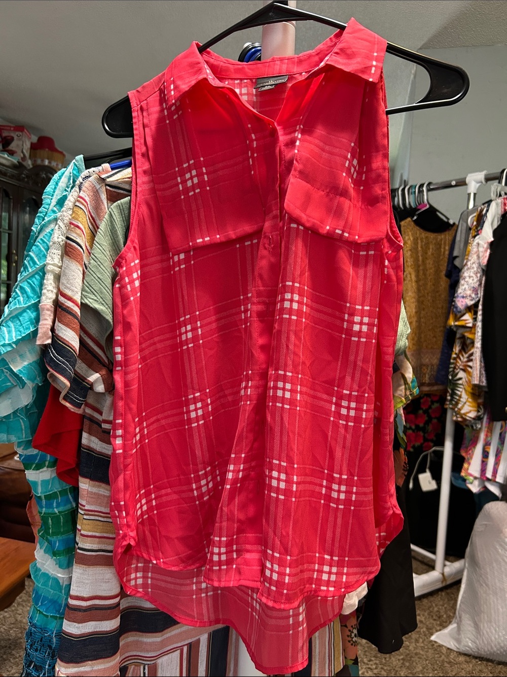 Worthington Red Plaid Sleeveless Button-Front Top Size PS